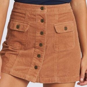 burnt orange corduroy button-up mini-skirt